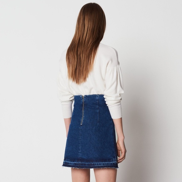 Sandro Paris Size 1 Small Denim Skirt With Metallic Details Blue Back Zip - Picture 4 of 10